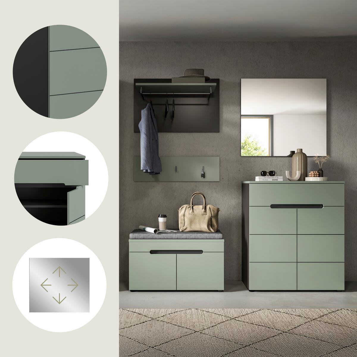 Garderobe Canu 4-teilig Grau/grün B: 175 Cm - Graugrün/Grau, Design, Holzwerkstoff (175/190/37cm) - Livetastic