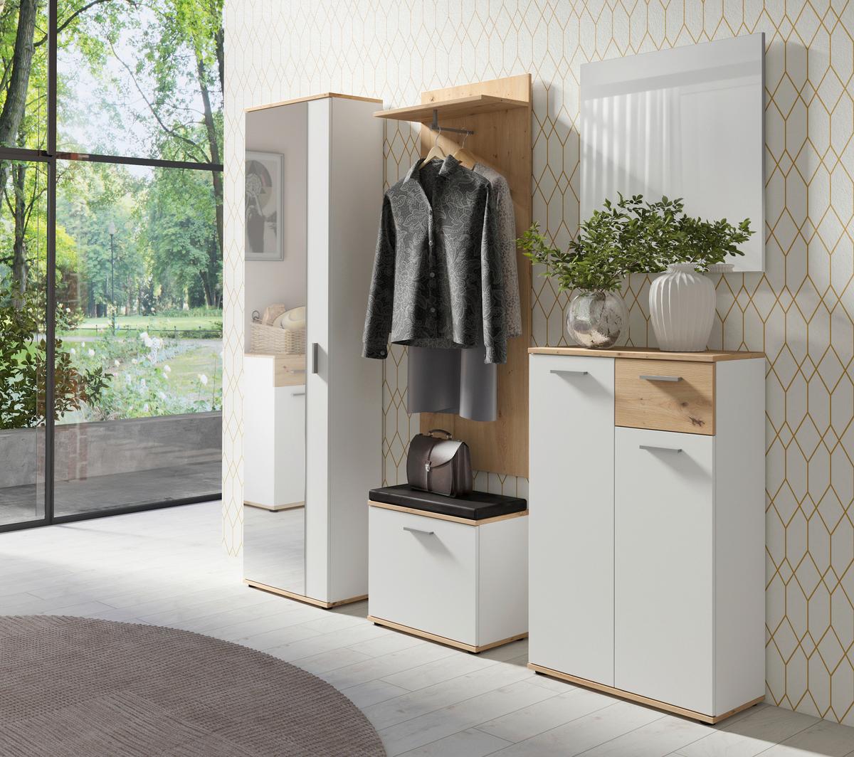 Hochschrank Jakob B: 49 cm Eiche Dekor/Weiß - Weiß/Eiche Artisan, MODERN, Holzwerkstoff (49/196/30cm) - MID.YOU