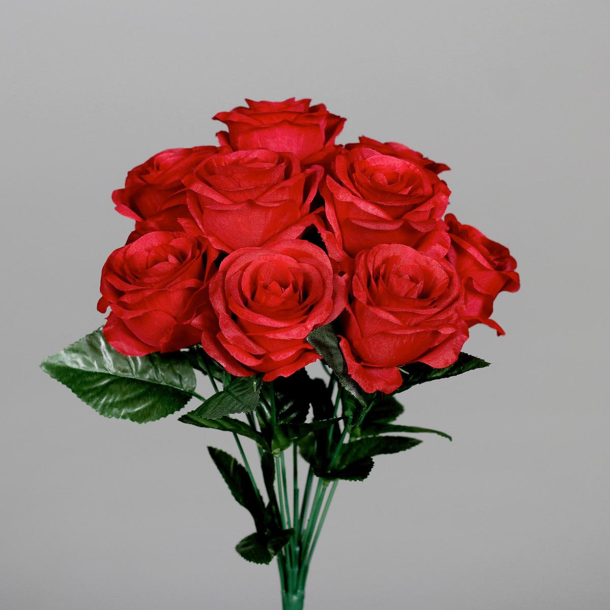 Kunstblume Rosenbusch - Rot/Grün, Basics, Kunststoff/Textil (40cm)