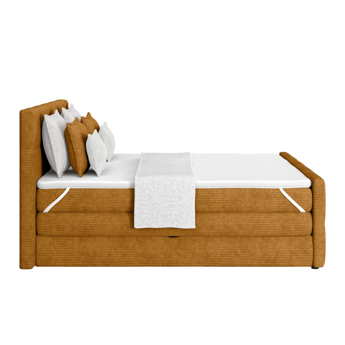 Boxspringbett mit Topper und Bettkasten 180x200 cm Medino - Senfgelb, KONVENTIONELL, Holz/Holzwerkstoff (180/200cm)
