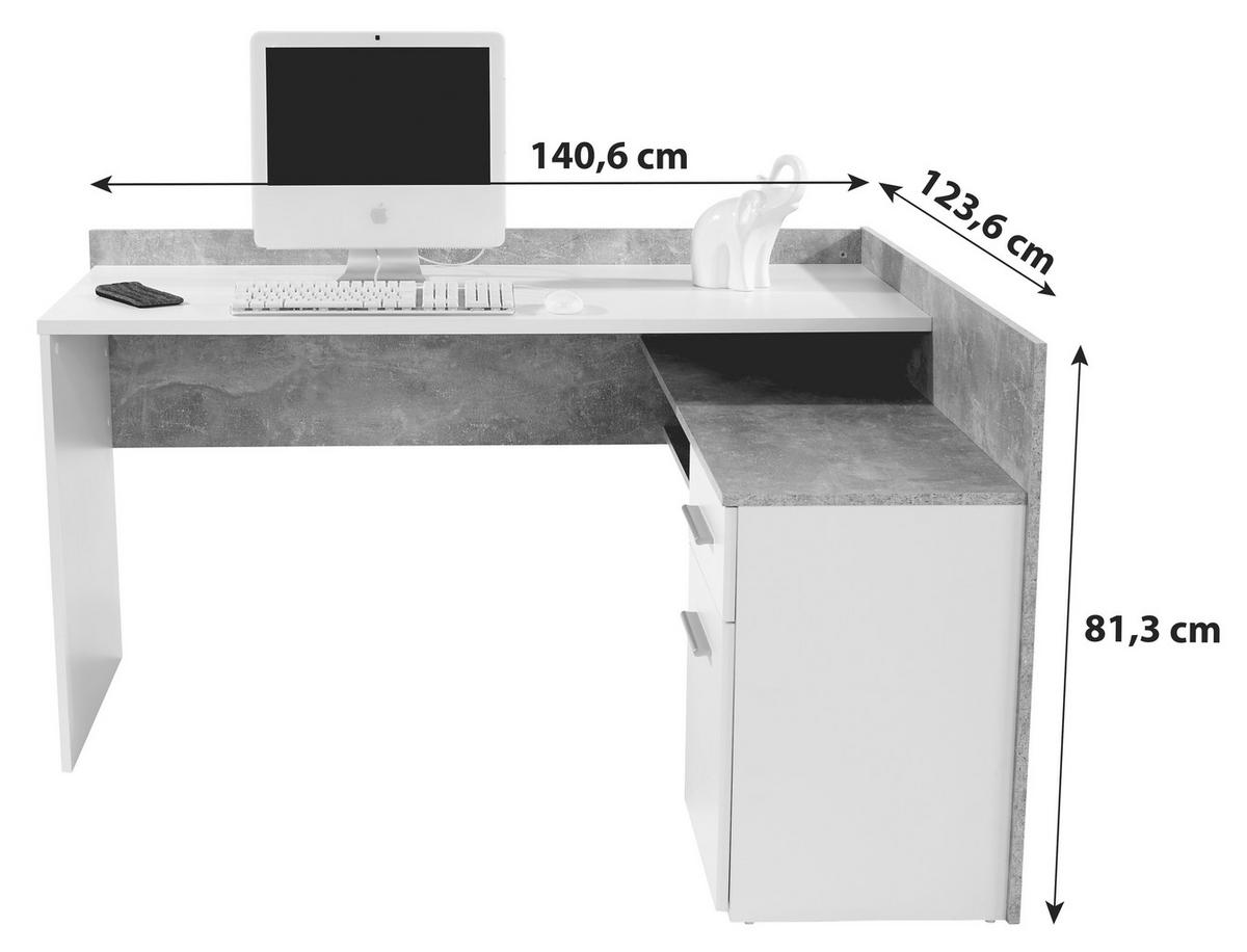 Eckschreibtisch Mit Stauraum B: 141,6 Cm Moni, Betonoptik - Dunkelgrau/Weiß, MODERN, Holzwerkstoff (141,6/80,5/124cm)