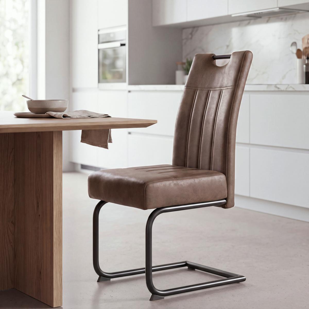 Schwingstuhl Betty Lederlook braun, B: 43 cm - Schwarz/Braun, KONVENTIONELL, Textil/Metall (43/99/60cm)