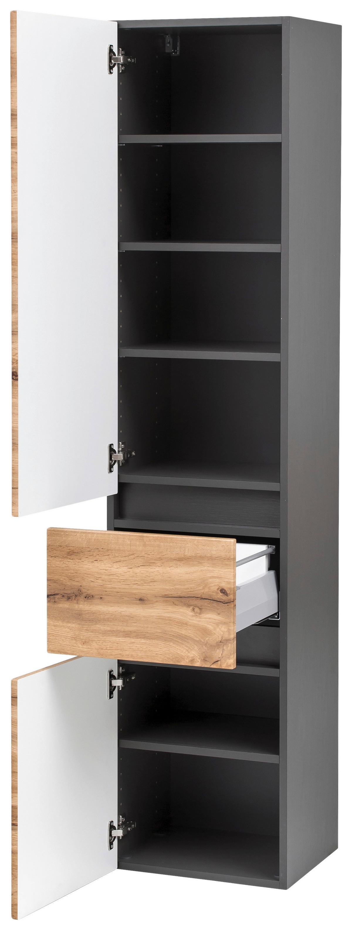 Hochschrank Kopenhagen B: 40 Cm Graphit-/eichefarben - Eichefarben/Silberfarben, KONVENTIONELL, Holzwerkstoff (40/180/35cm) - Held