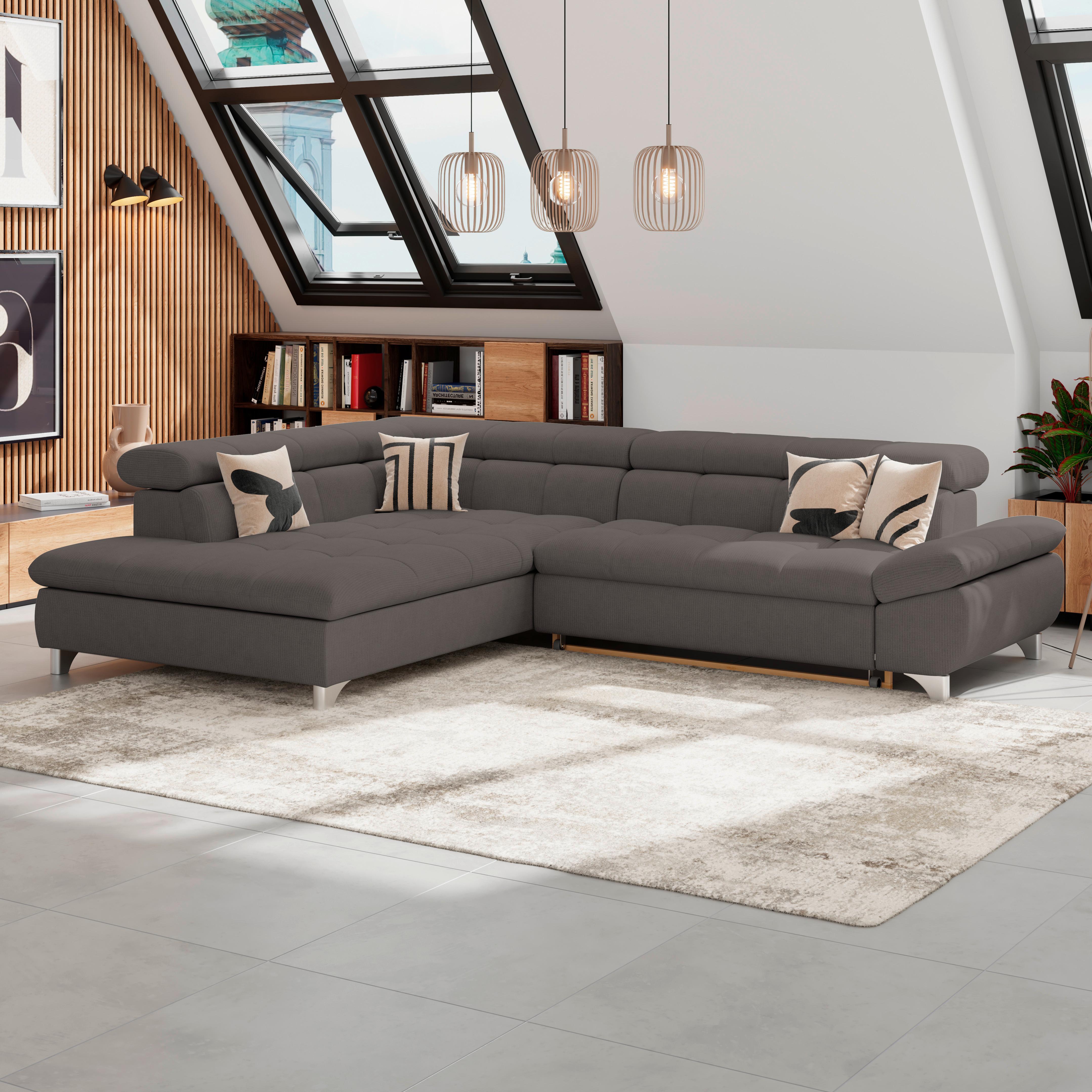 Ecksofa Gemini Braun, B: 234cm - Chromfarben/Braun, KONVENTIONELL, Textil (234/312cm)