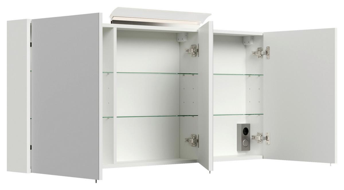 Spiegelschrank Weiß Hochglanz B: 140 cm - Weiß Hochglanz, MODERN, Glas/Holzwerkstoff (140/62/17cm) - MID.YOU