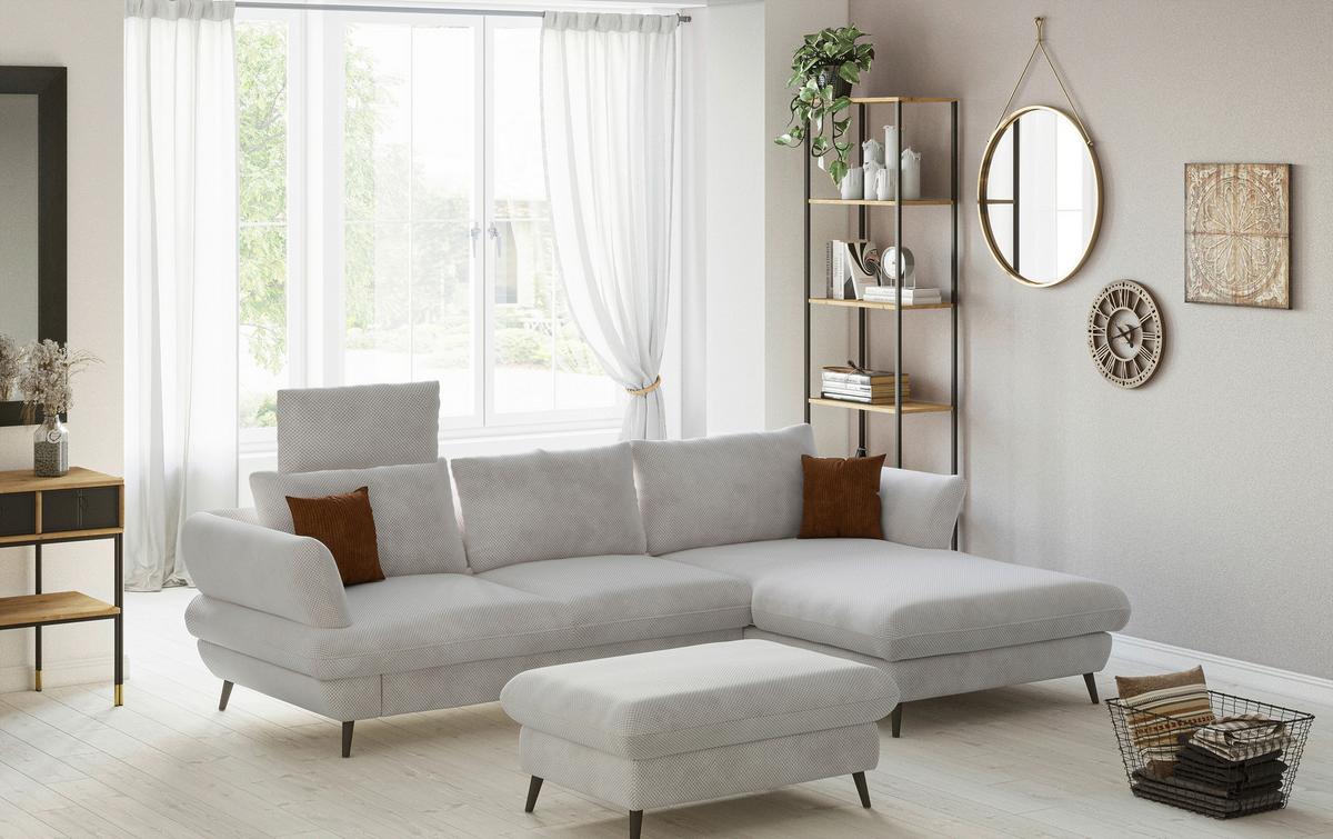 Ecksofa Balou, Naturfarben S:281x181cm - Schwarz/Naturfarben, Design, Textil (281/181cm) - Livetastic