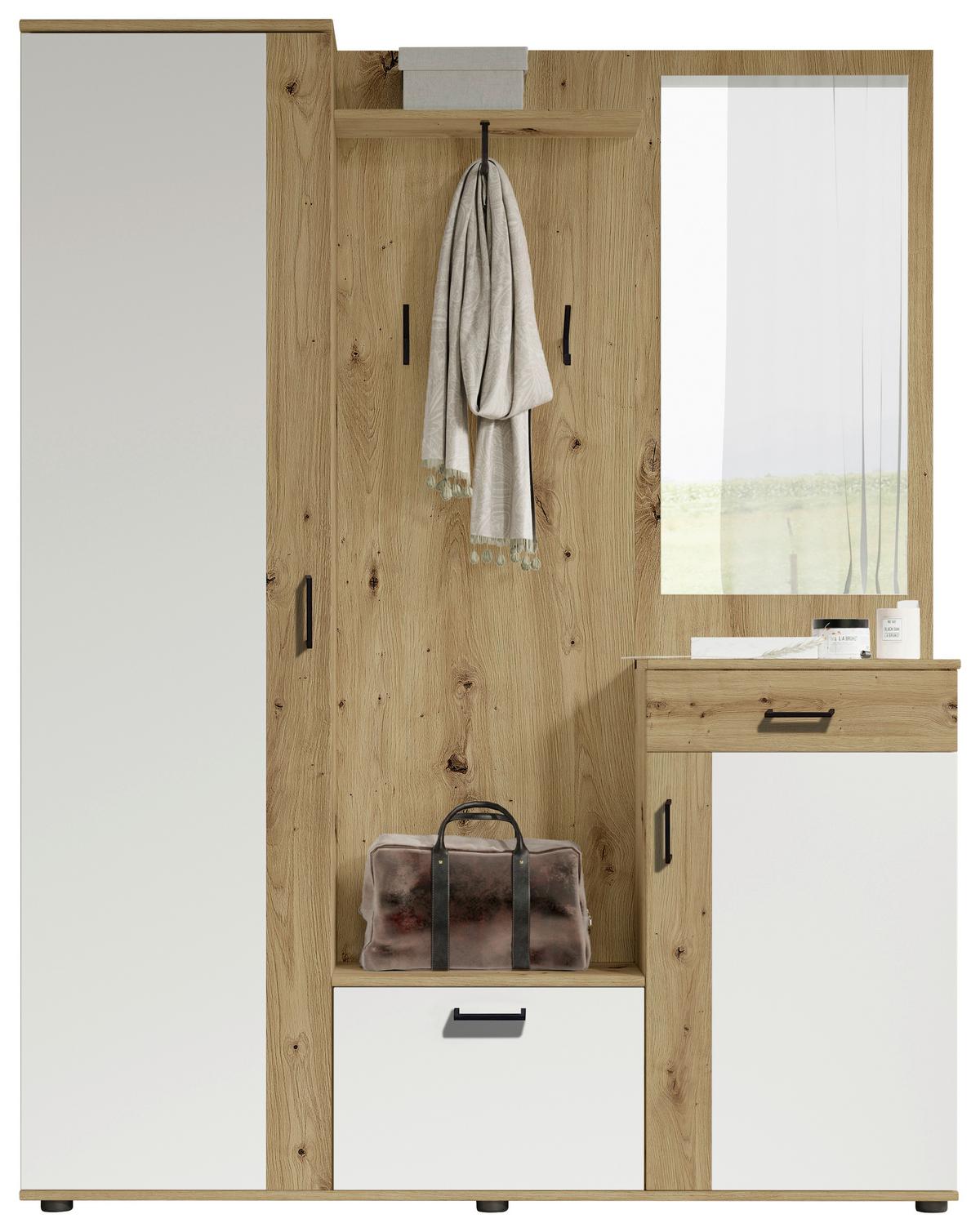 Garderobe Hanna Eiche Artisan/Weiß B: 145 cm - Weiß/Eiche Artisan, Design, Holzwerkstoff (145/184/29cm) - MID.YOU