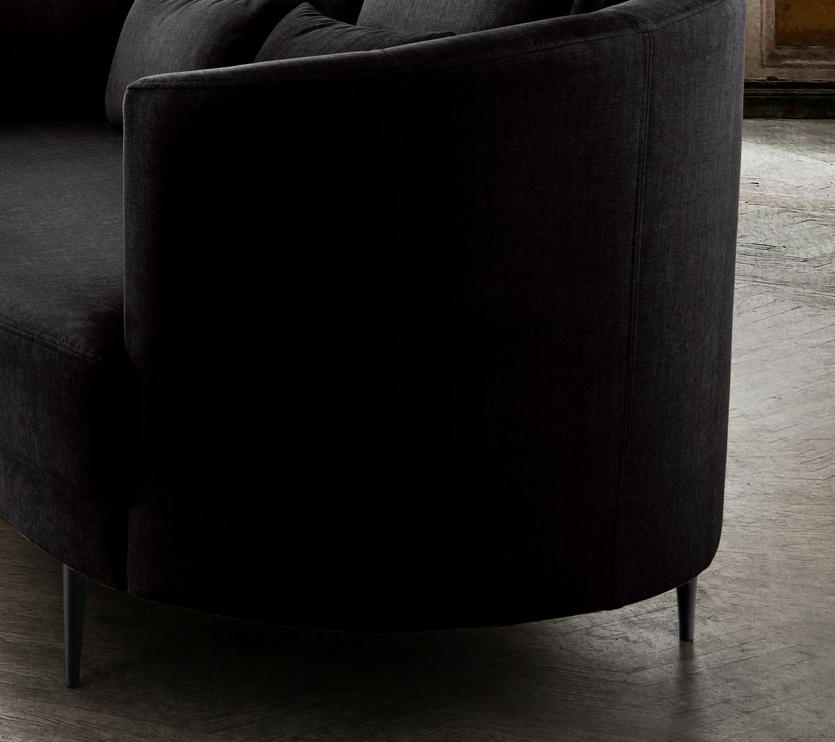 2-Sitzer-Sofa Anthrazit Velours, Rücken Echt B: 179 cm - Anthrazit/Schwarz, MODERN, Textil (179/85/101cm) - Livetastic