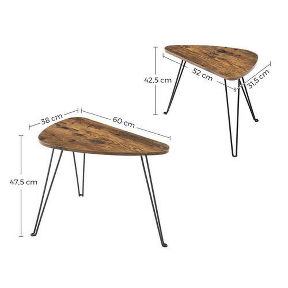 Couchtisch 2-teiliges Set Vintage, Braun, Schwarz - Schwarz/Braun, Trend, Holzwerkstoff/Metall (52-60/31,5-38/42,5-47,5cm) - Boxxx