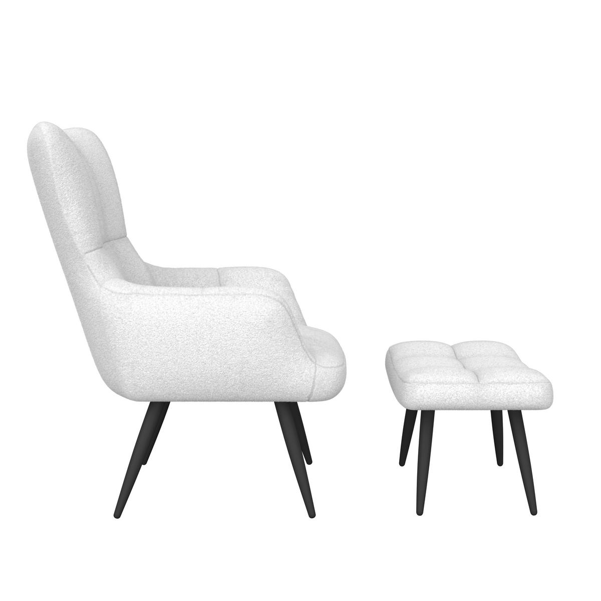 Ohrensessel Hanoi Webstoff weiß, B: 71 cm - Schwarz/Weiß, MODERN, Textil/Metall (71/98/83cm)