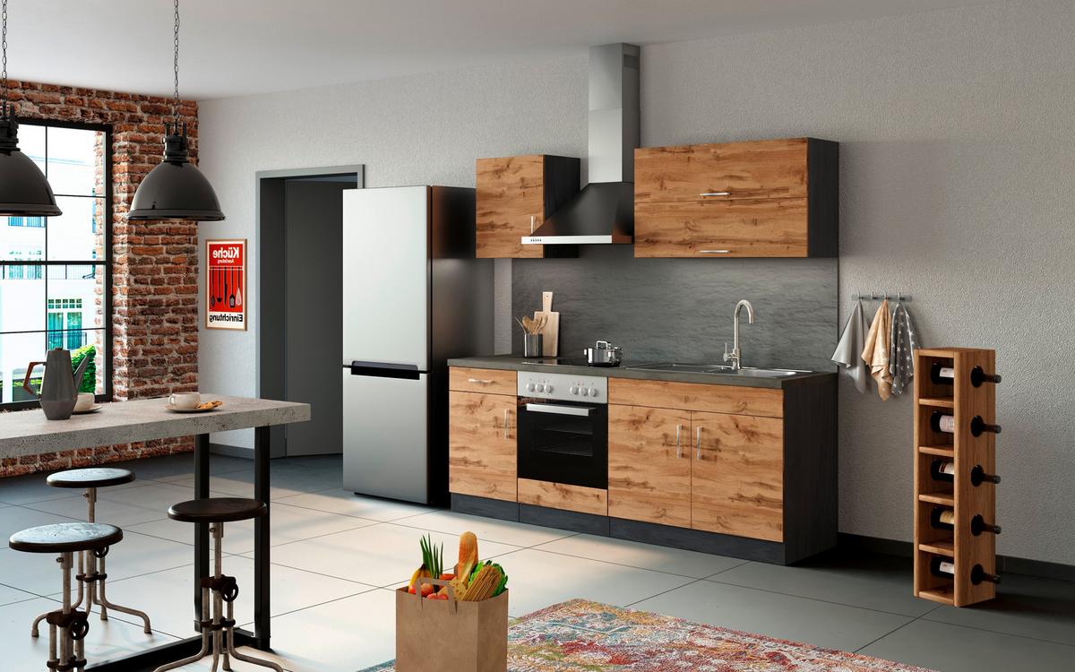 Küchenzeile Sorrento ohne Geräte B: 210 cm Eichefarben - Schieferfarben/Eiche Wotan, MODERN, Holzwerkstoff (210cm) - Held