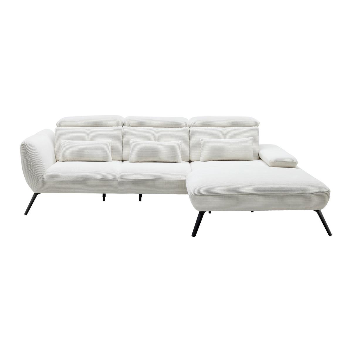Sedačka SEATTLE, pravá, biely menčester, bez vankúšov - čierna/biela, Modern, kov/kompozitné drevo (301/87-107/196cm) - Premium Living