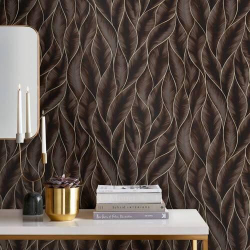 Vliestapete Subtle Leaves, Bronzefarben - Bronzefarben, Basics, Papier/Kunststoff (52/1005cm)