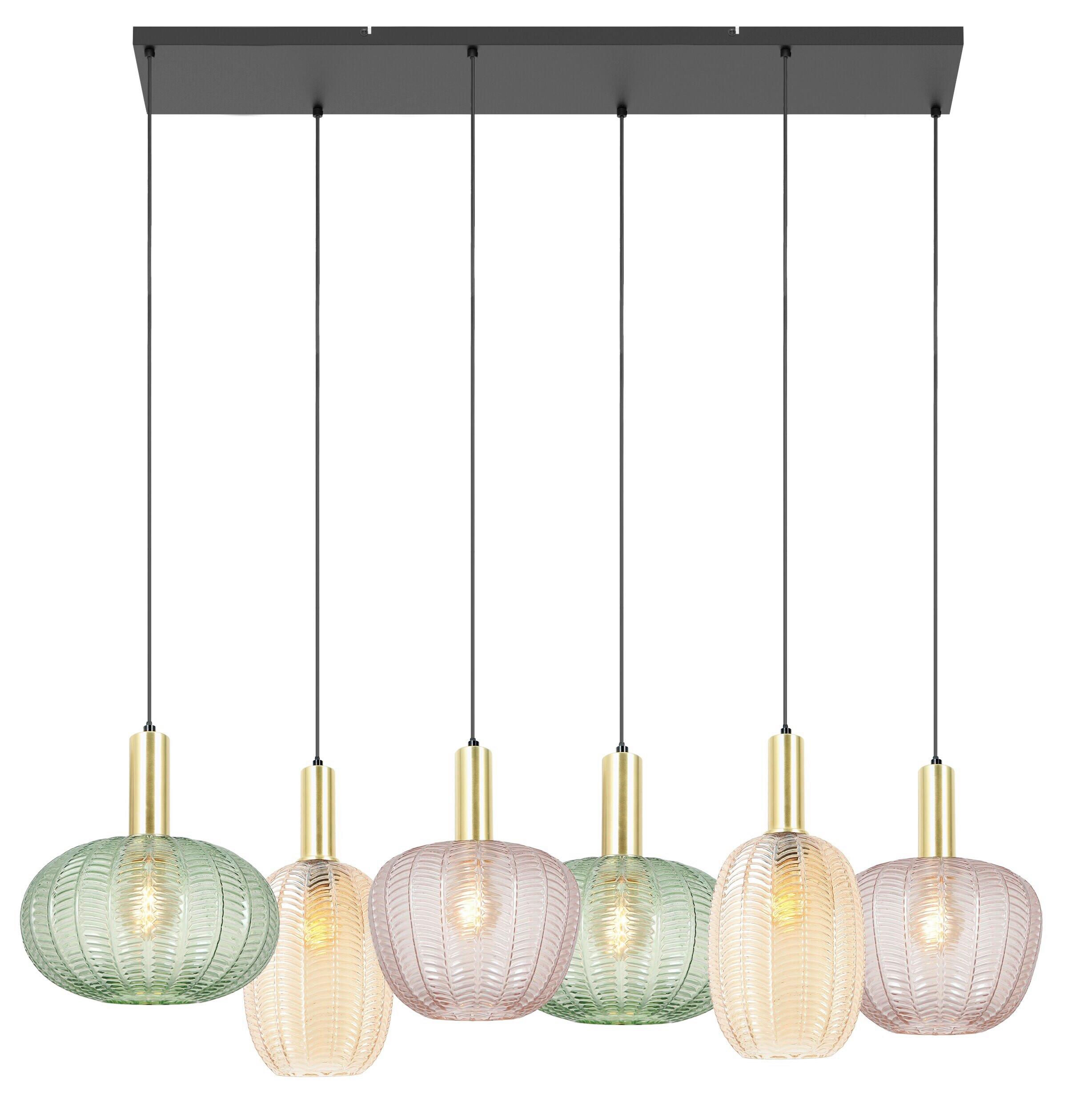Hängeleuchte Bunti - Pink/Goldfarben, MODERN, Glas/Metall (119.5/46/120cm)