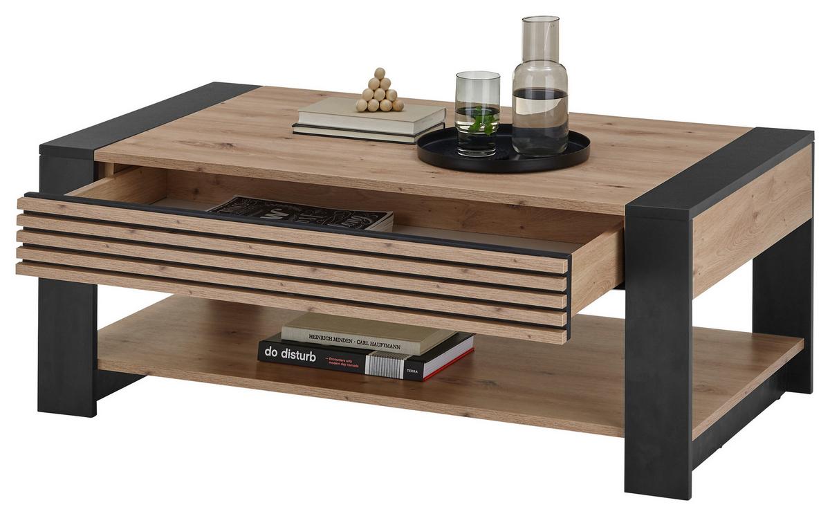 Couchtisch + Lade Felipe Eiche Artisan Dekor - Schwarz/Eiche Artisan, Design, Holzwerkstoff (108/42/60cm) - Livetastic