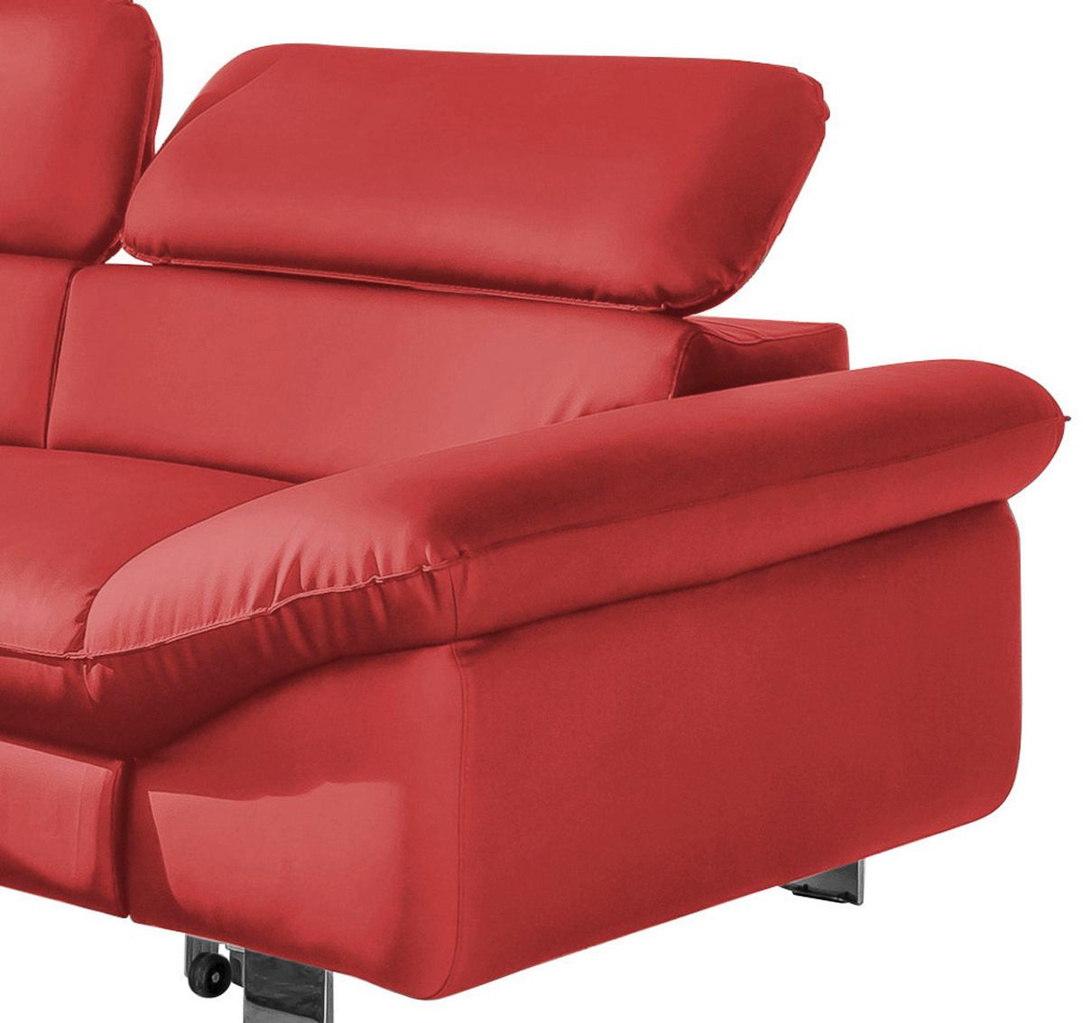 Ecksofa Mit Schlaffunktion Driver Rot Lederlook - Chromfarben/Rot, MODERN, Textil (214/266cm) - MID.YOU