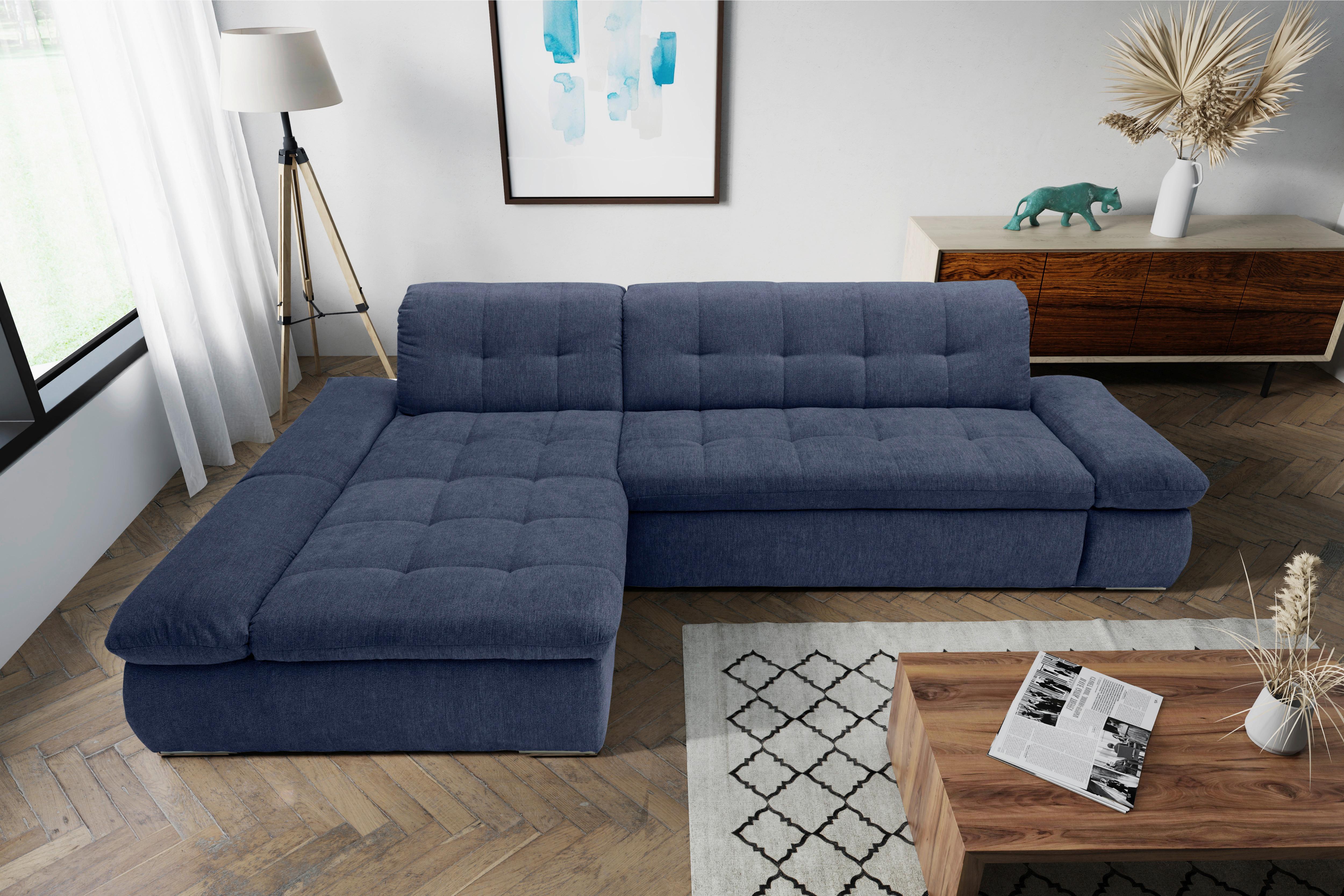 Ecksofa Moric Dunkelblau Mikrofaser - Chromfarben/Dunkelblau, KONVENTIONELL, Textil (172/300cm) - MID.YOU