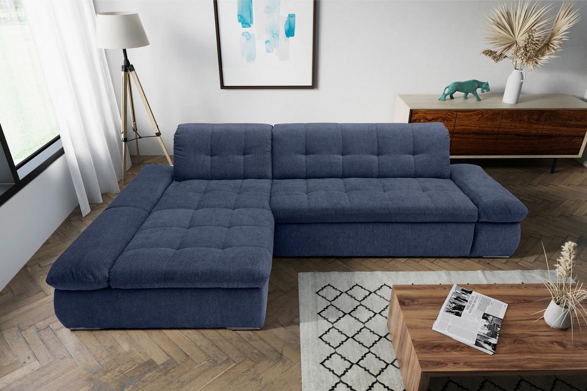Ecksofa Mit Armteilverstellung Moric Dunkelblau Mikrofaser - Chromfarben/Dunkelblau, KONVENTIONELL, Textil (172/300cm) - MID.YOU