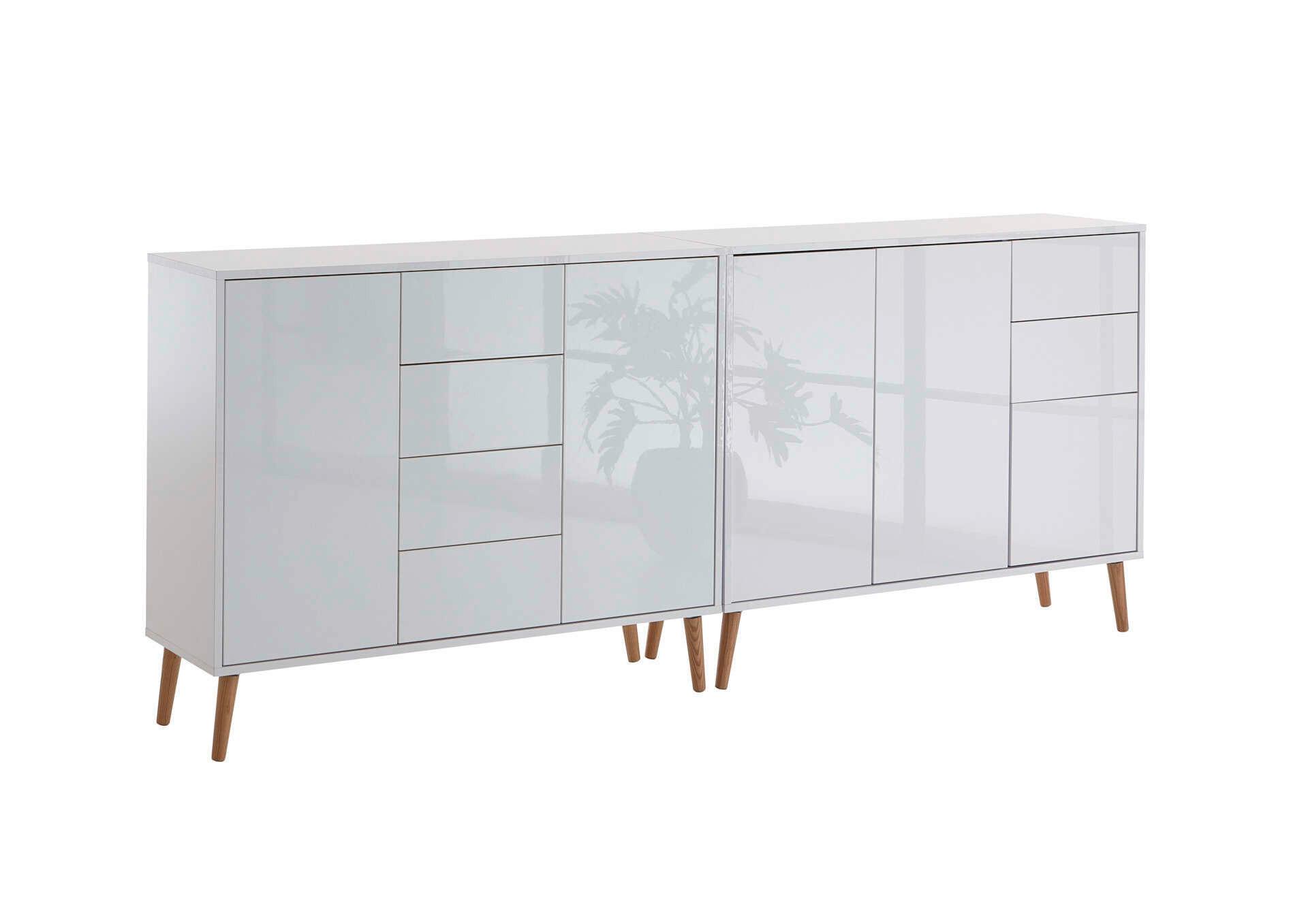 Sideboard Mailand Weiß Hochglanz B: 211 cm - Weiß Hochglanz/Eiche Artisan, MODERN, Holzwerkstoff (211/86/33cm) - MID.YOU