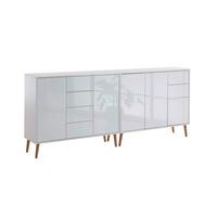 Sideboard Mailand Weiß Hochglanz B: 211 cm - Weiß Hochglanz/Eiche Artisan, MODERN, Holzwerkstoff (211/86/33cm) - MID.YOU