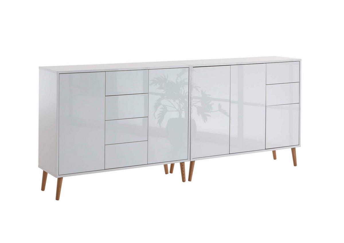 Sideboard Mailand Weiß Hochglanz B: 211 cm - Weiß Hochglanz/Eiche Artisan, MODERN, Holzwerkstoff (211/86/33cm) - MID.YOU