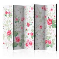 Paravent Grün Weiß Pink B: 225 Cm - Pink/Weiß, Basics, Holz/Textil (225/172/3cm) - artgeist