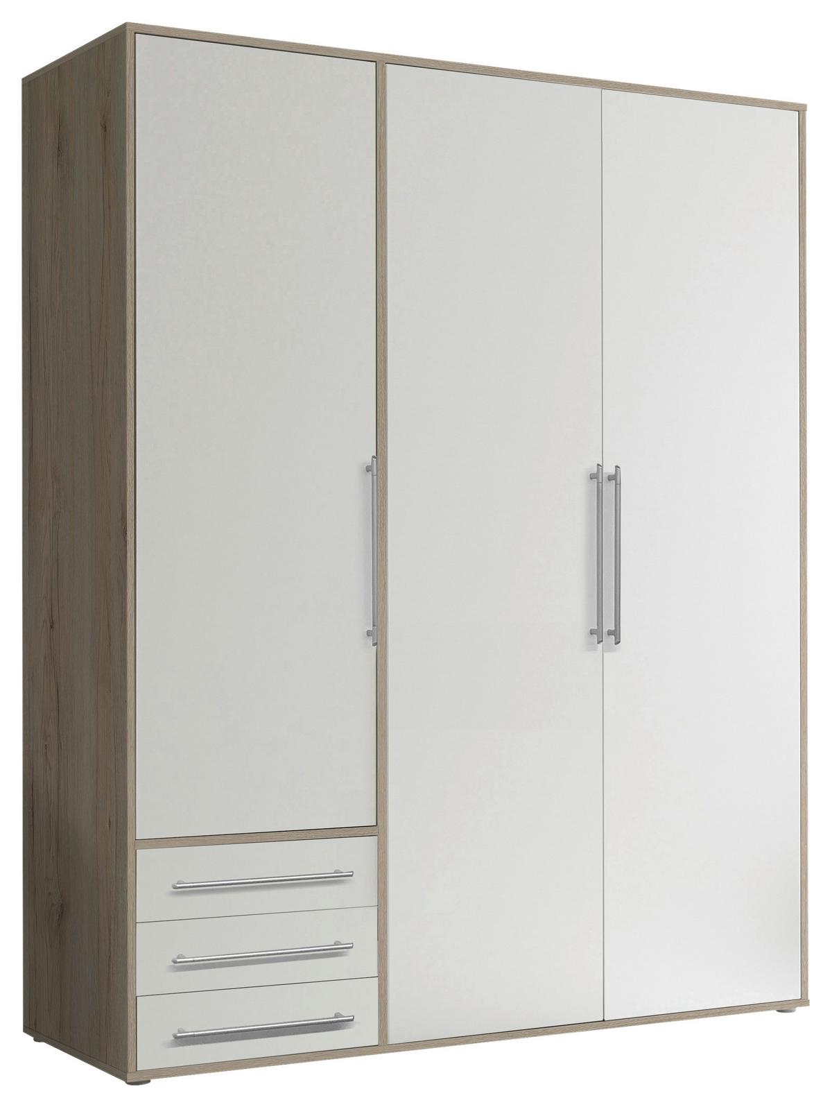 Drehtürenschrank Mit Laden 155cm Lyss Weiß/eiche Dekor - Weiß/Eiche San Remo, MODERN, Holzwerkstoff (155/194/58cm) - Livetastic