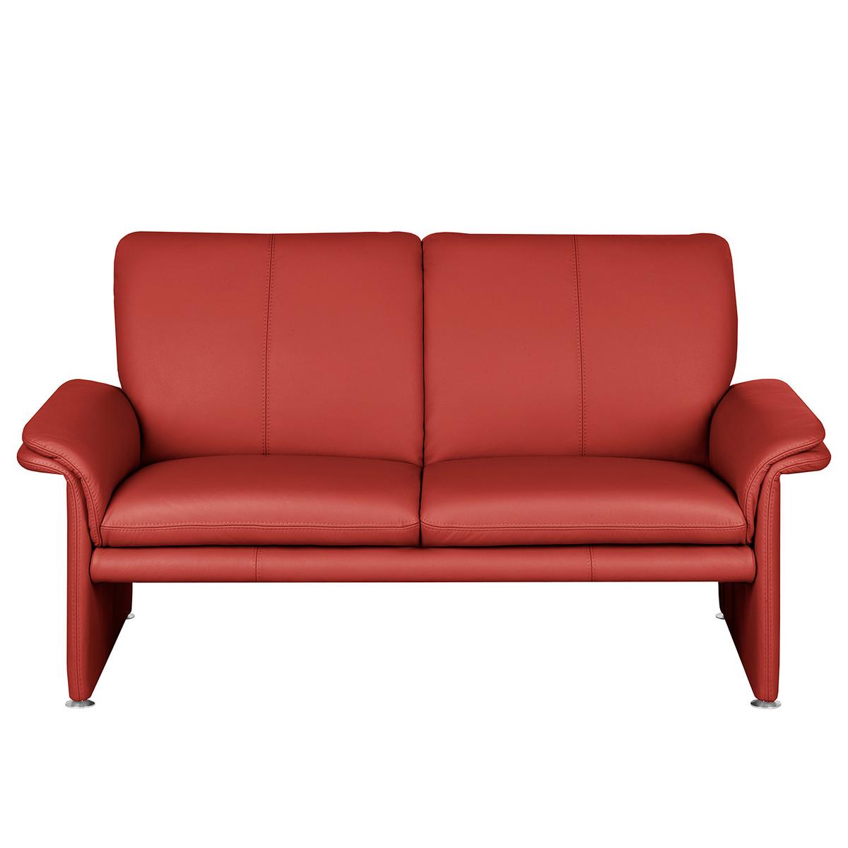 2-Sitzer-Sofa Comodo Echtleder Rot B: 164 cm - Silberfarben/Rot, Design, Leder (164/90/88cm) - Livetastic