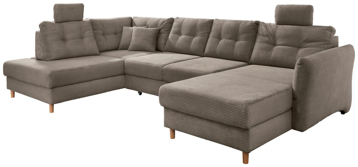 Wohnlandschaft Brizzini mit Schlaffunktion, Graubraun - Graubraun/Naturfarben, MODERN, Textil (206/338-352/176cm) - Livetastic