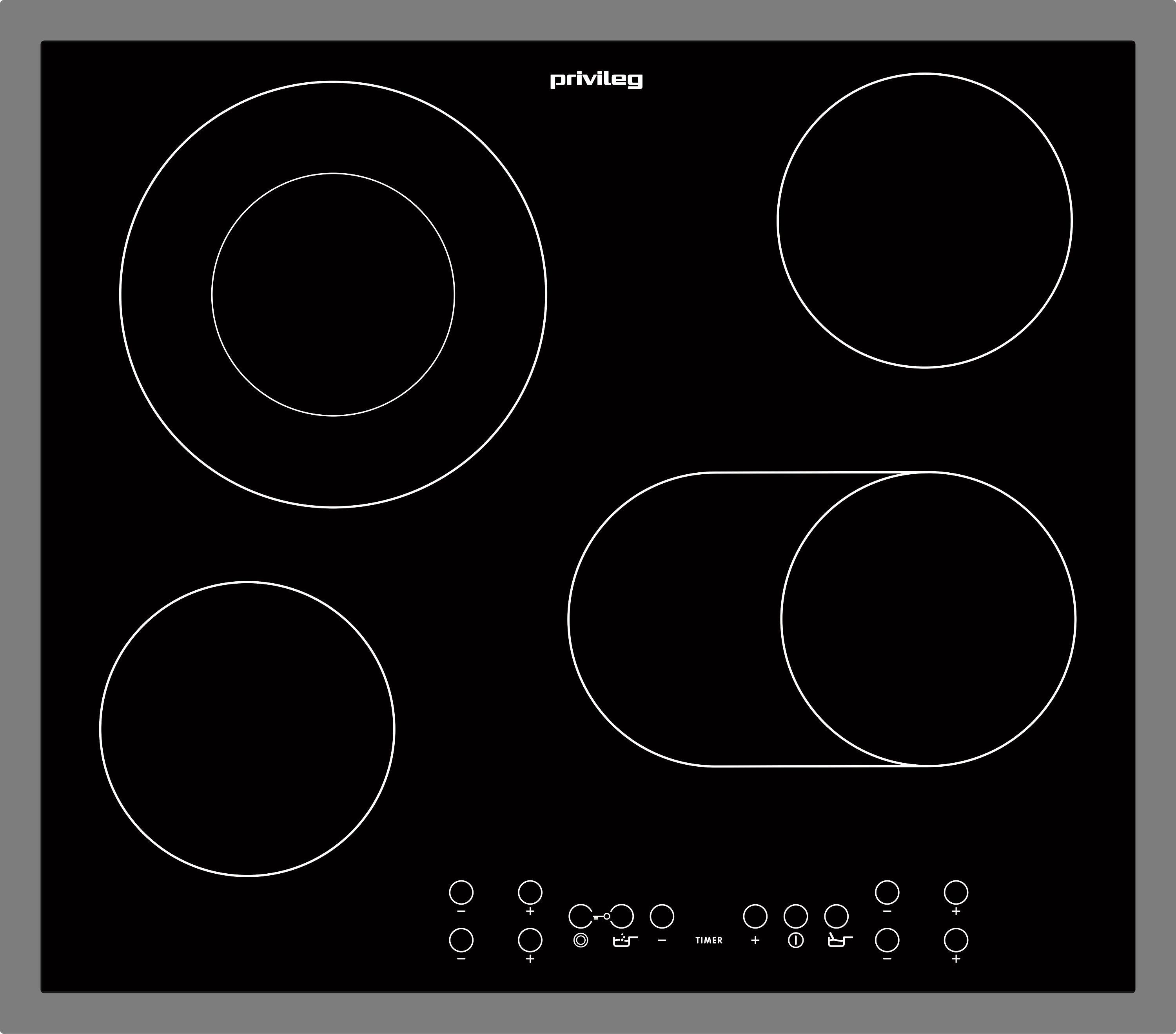 Glaskeramik Kochfeld B: 56 Cm Mit Timer + Abschaltautomatik - Edelstahlfarben/Schwarz, Basics, Glas (60cm) - Privileg