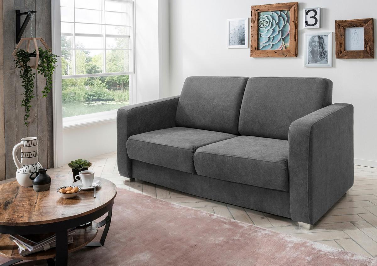 2-Sitzer-Sofa mit Schlaffunkt. Mia Anthrazit - Chromfarben/Anthrazit, Basics, Textil (159/88/87cm) - Livetastic