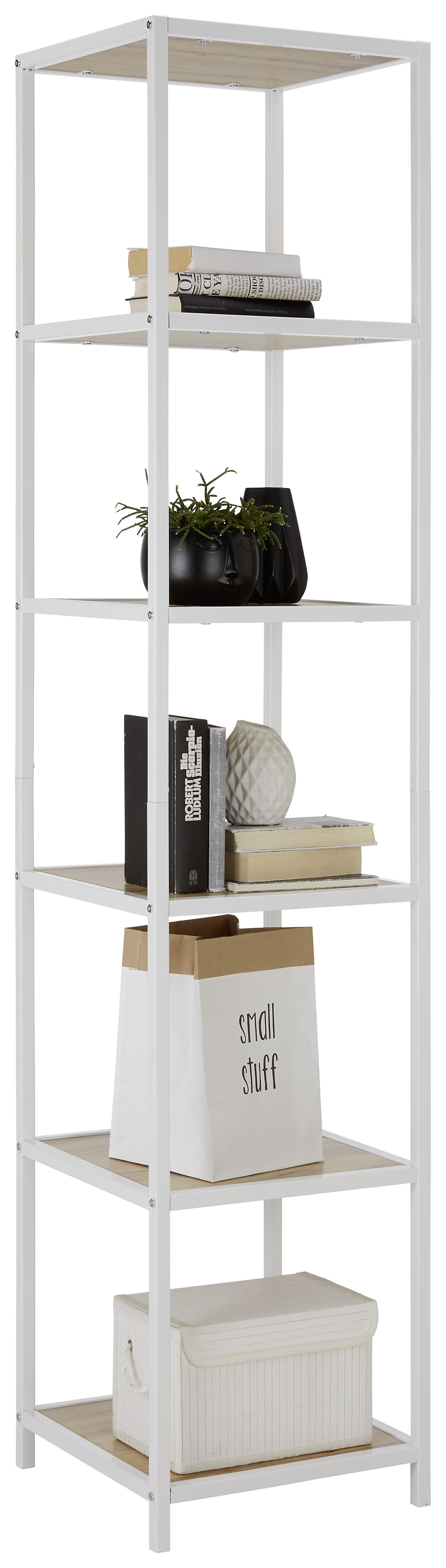 Regál Paxton - farby dubu/biela, Moderný, kov/kompozitné drevo (40/185/40cm) - Modern Living