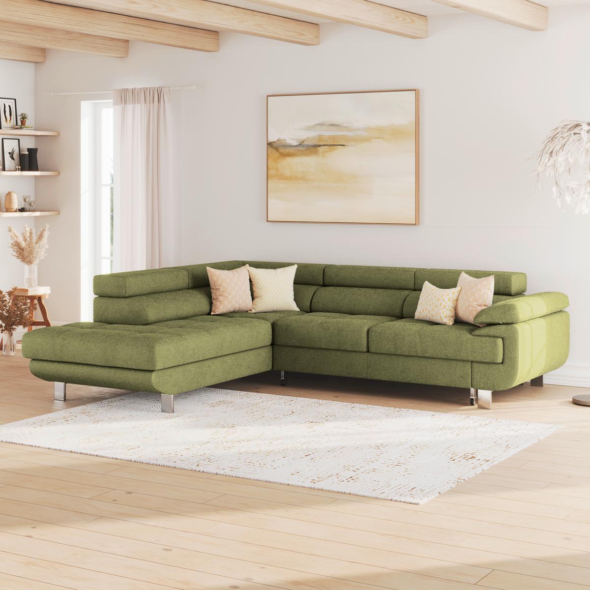 Ecksofa Mit Schlaffunktion & Bettkasten Savona Khaki - Khaki, MODERN, Textil (230/270cm) - Ondega