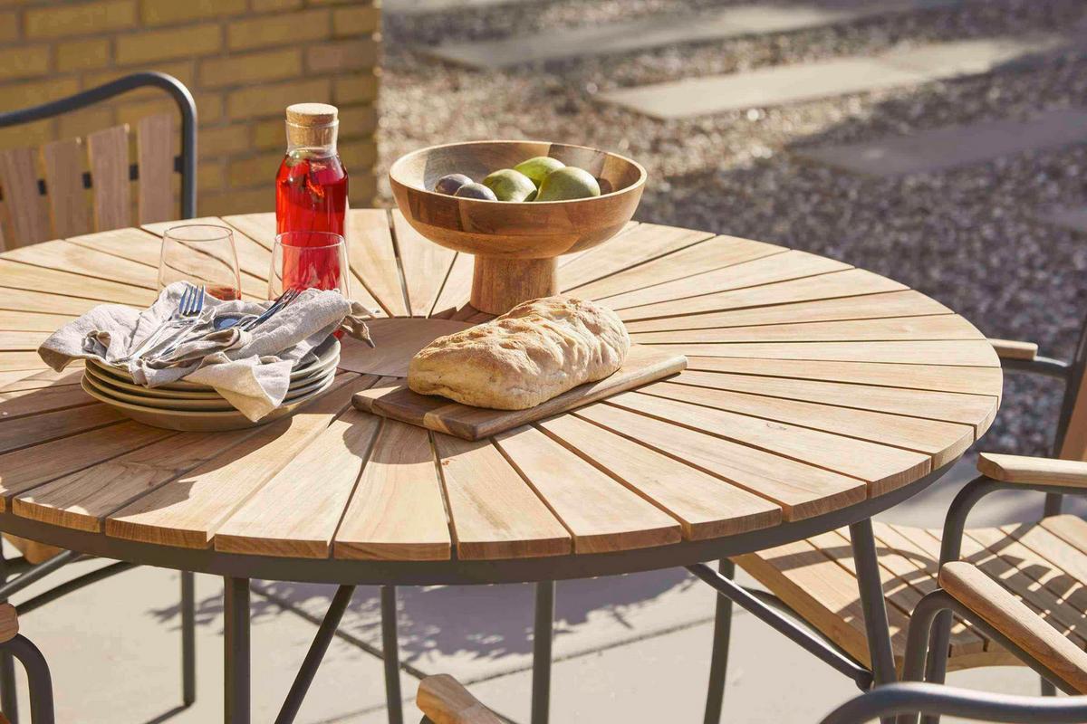 Gartentisch Ellen Teakholz ⌀ 110 cm - Anthrazit/Teakfarben, KONVENTIONELL, Holz/Metall (110/110/74cm) - Gardenson