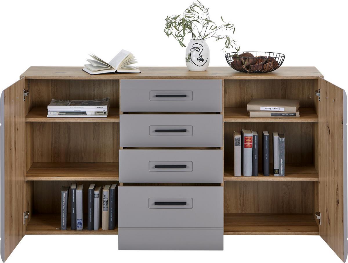 Kommode mit Griffleiste 150 cm Auris Eiche Dekor/Basalt - MODERN, Holzwerkstoff (150/81,3/43,1cm) - Luca Bessoni