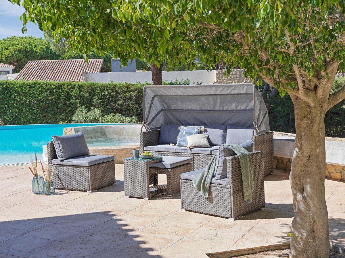 Lounge-garnitúra Almeria 5 Részes - szürke, Modern, műanyag/Üveg