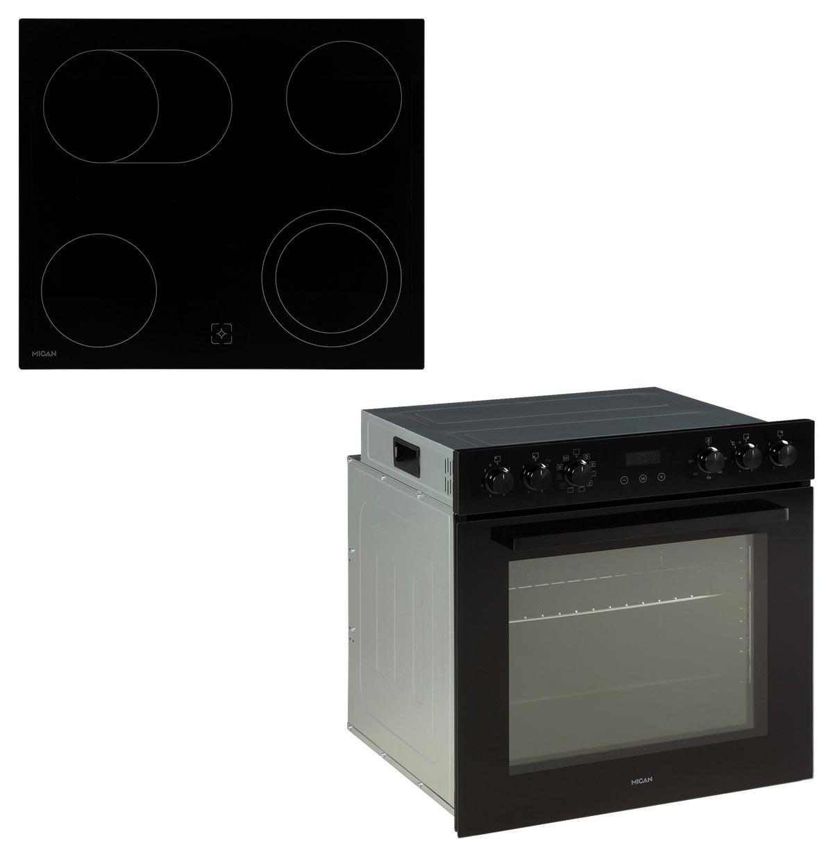 Herdset Hshdb73s - Schwarz, Basics, Glas/Metall (60/60,5/31,5cm) - Mican