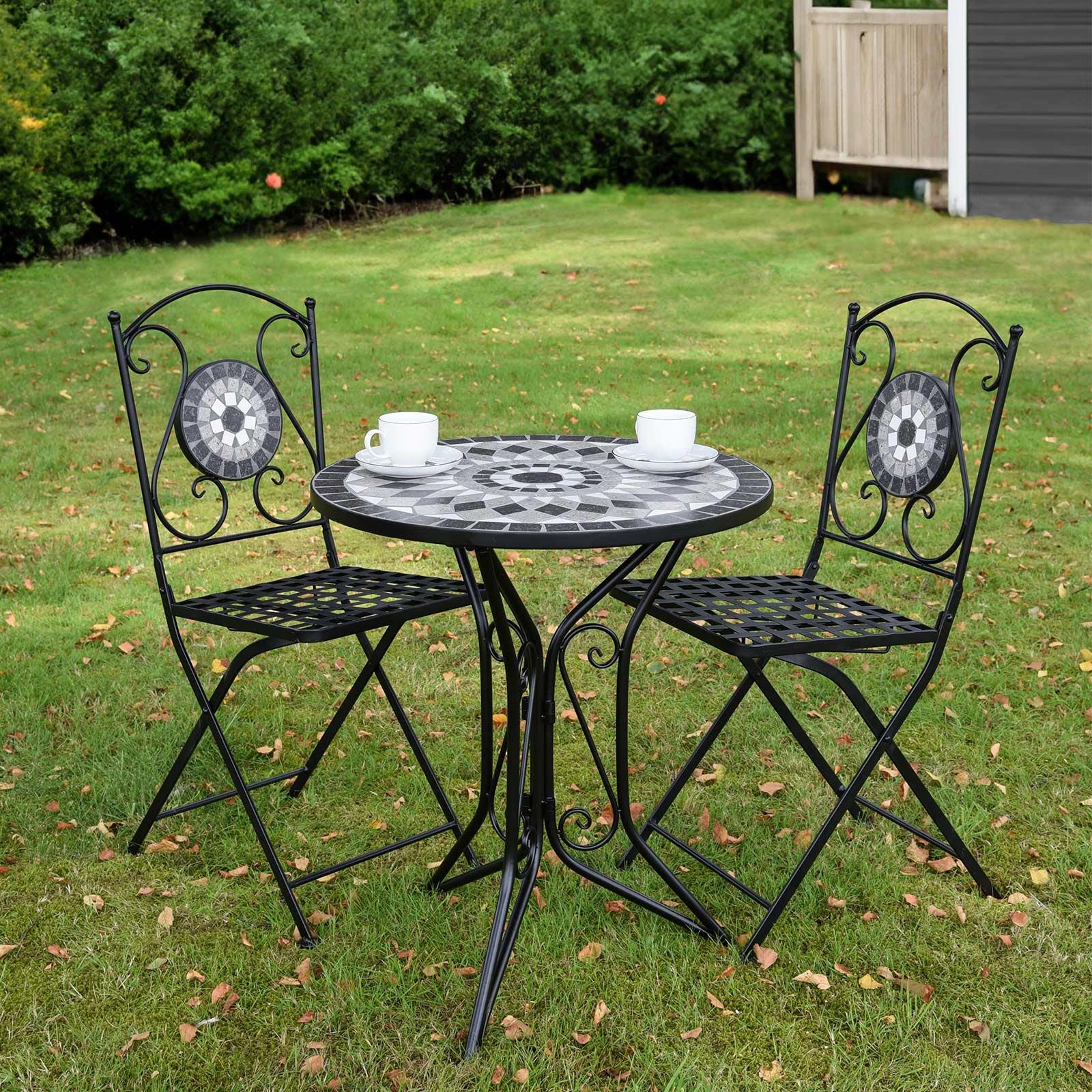 Balkonmöbel Set Jalua Metall/Stein - Schwarz/Weiß, MODERN, Stein/Metall - Gardenson