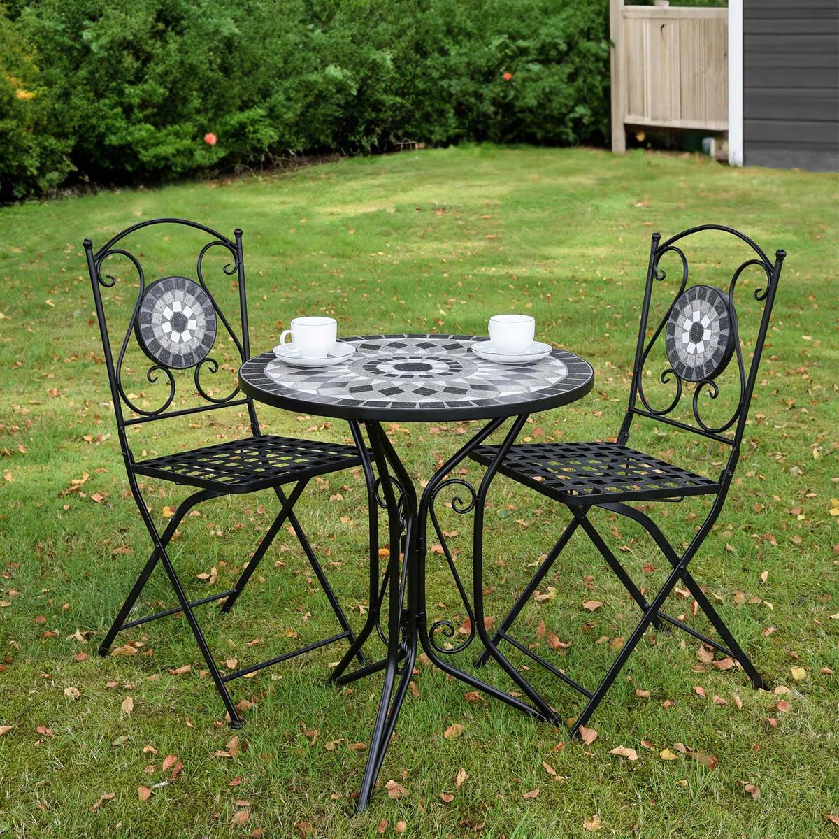 Balkonmöbel Set Jalua Metall/stein - Schwarz/Weiß, MODERN, Stein/Metall - Gardenson