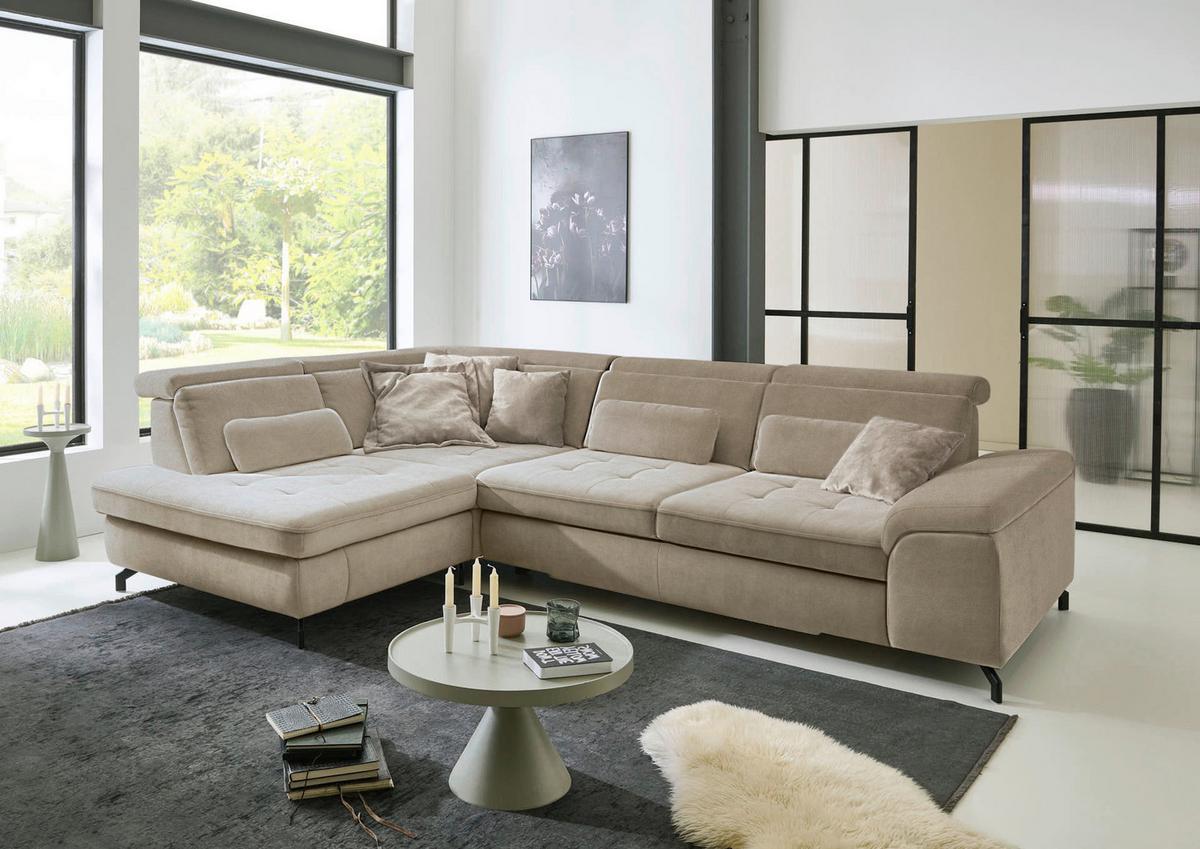 Rohová sedačka MIMA, ľavá, sv.hnedá ženilka, bez funkcií - svetlohnedá/čierna, Modern, kov/textil (220/318cm)