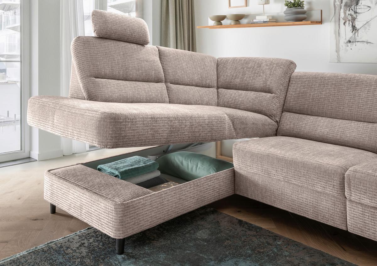 Ecksofa Cavoli Beige Relaxfunktion S: 190x266 cm - Beige/Schwarz, MODERN, Textil (190/266cm) - Livetastic