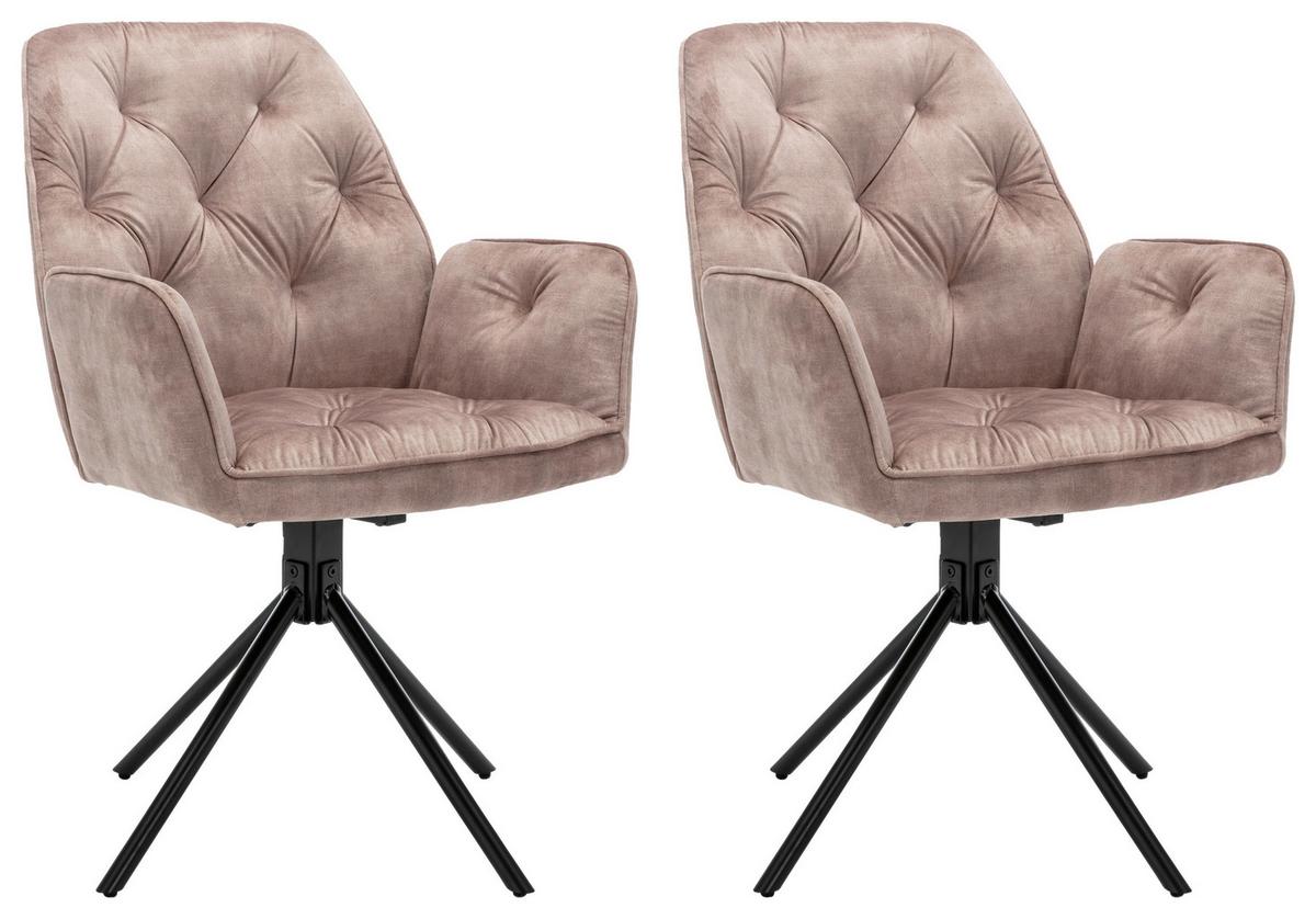 Esszimmerstuhl Sarina Beige/ Schwarz Gepolstert 2-Er Set - Beige/Schwarz, Basics, Textil/Metall (59,9/89/62cm) - MID.YOU