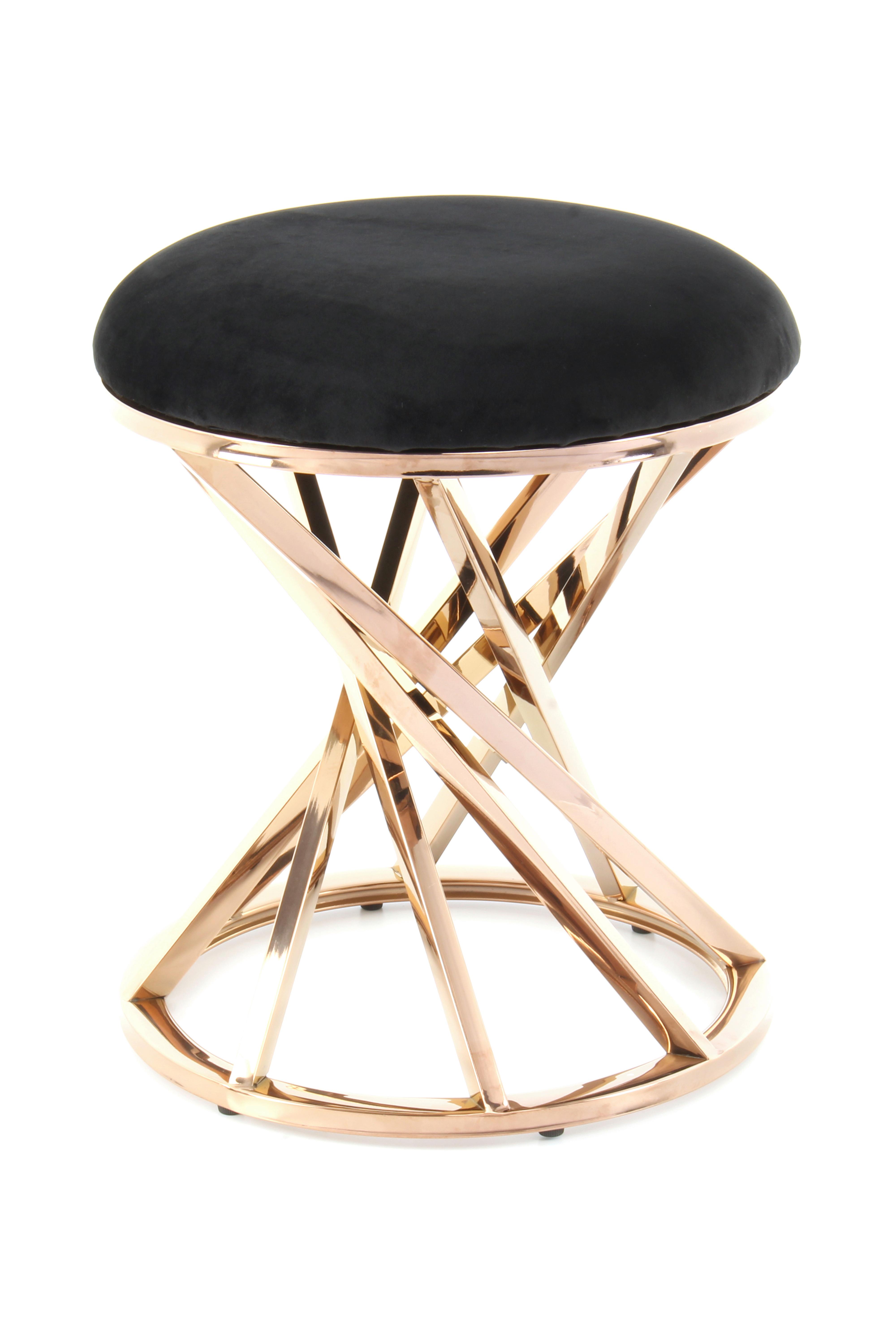 Hocker Samt/Edelstahl Schwarz/ Kupfern Sitz Gepolstert H:49cm - Schwarz/Kupferfarben, Trend, Textil/Metall (40/49/40cm) - Kayoom