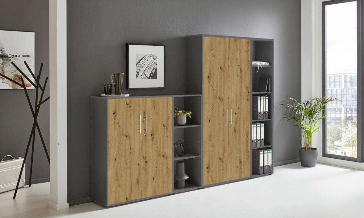 AKTENSCHRANK OFFICE EDITION - SW SET 4 - Anthrazit/Eiche Artisan, MODERN, Holzwerkstoff (128,5/185,6/33cm) - MID.YOU