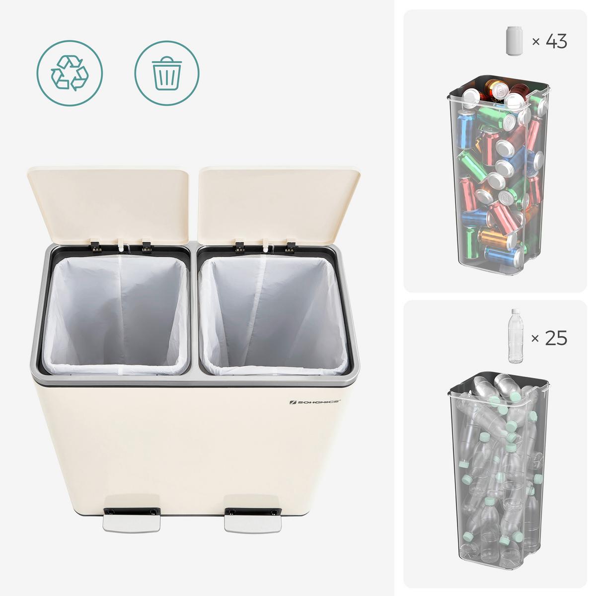 Abfallsammler Creme B: 59cm - Creme/Schwarz, Basics, Kunststoff/Metall (59/65,2/32,5cm)