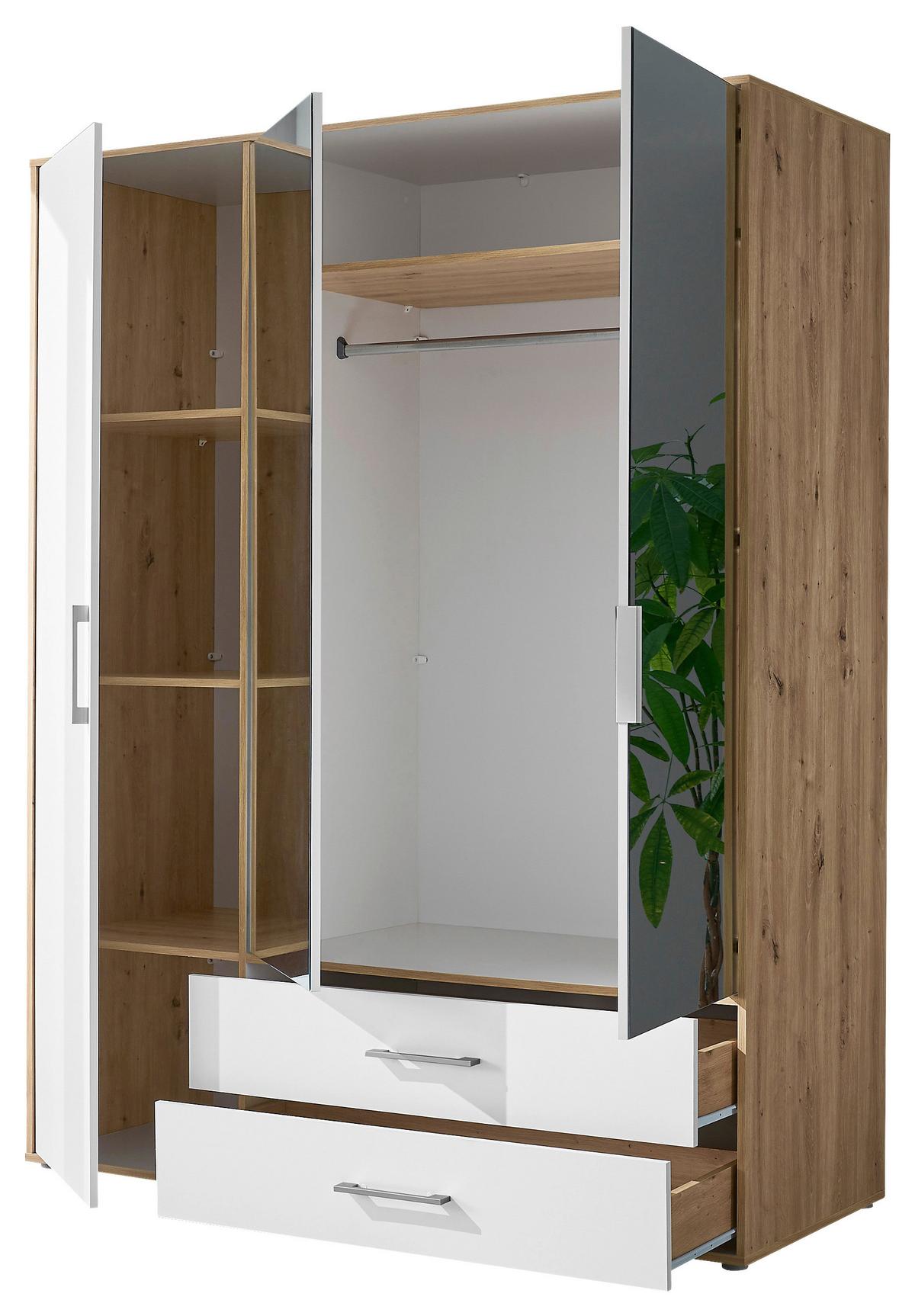 Kleiderschrank mit Spiegel 3trg Lembo Artisan Eiche/Weiß 155cm - Weiß/Eiche Artisan, Basics, Glas/Holzwerkstoff (155/195/60cm)