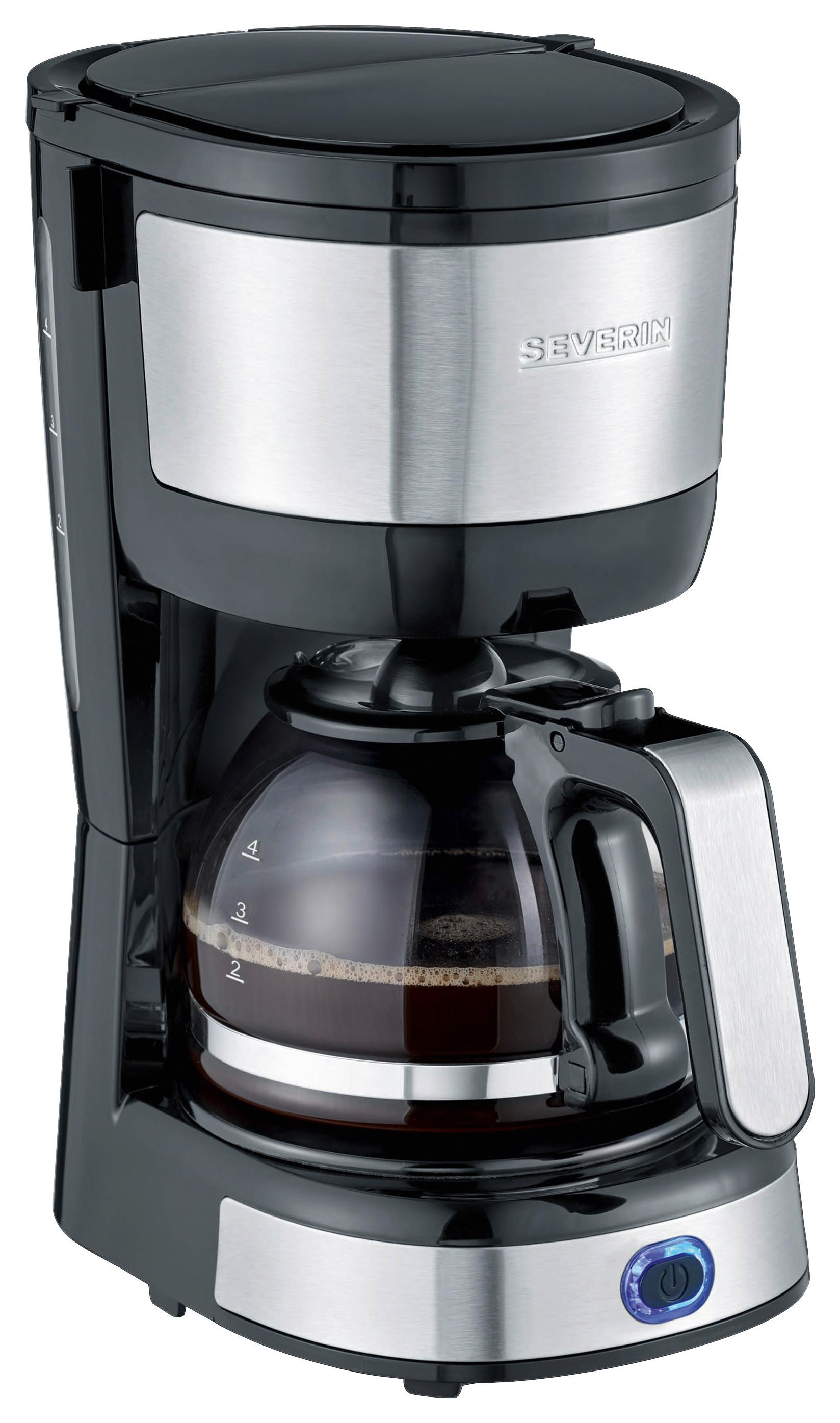Filterkaffeemaschine Glaskanne 4 Tassen - Edelstahlfarben/Schwarz, Basics, Glas/Kunststoff (14/27/19,5cm) - Severin
