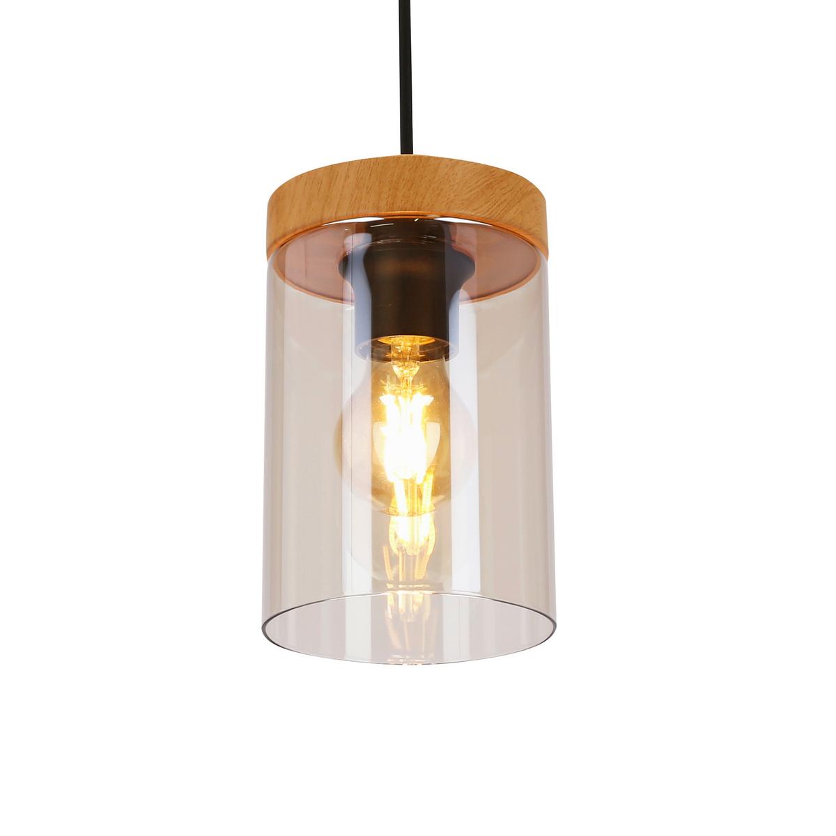 Pendelleuchte 31-21984 Wels - Eichefarben/Schwarz, Natur, Glas/Metall (12/12/100cm)