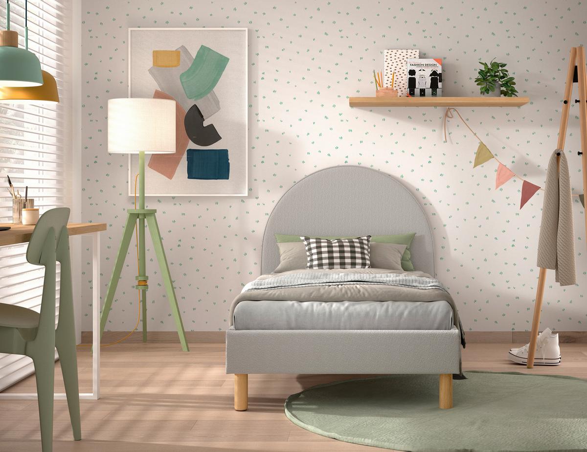Trendovní postel pro děti MOON 90x200cm, šedá - šedá/přírodní barvy, Romantický / Rustikální, dřevo/textil (90/200cm) - MID.YOU