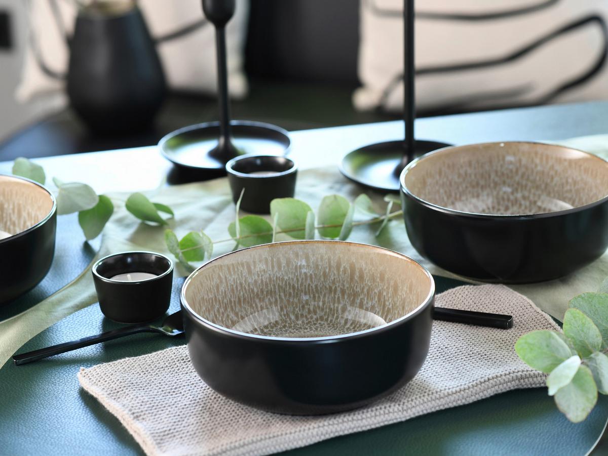 Kombiservice Nordic Fjord Schwarz, Beige 16--Teilig - Beige/Schwarz, Basics, Keramik - Creatable